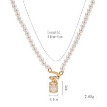 Load image into Gallery viewer, Pearl &amp; Zirconia Necklace for Women, 14K Gold Plated 925 Sterling Silver, Adjustable Chain with Crystal Pendant,  Lightweight Elegant Jewelry for Daily Wear