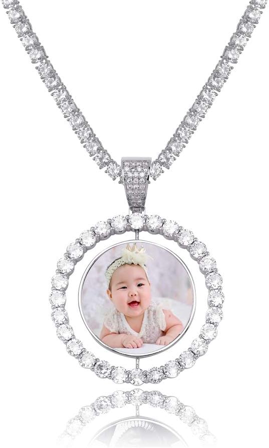 YOSZO Picture Necklace Personalized Photo Pendant for Men Women Iced Out Angel Wings Heart Custom Necklace with Tennis Chain