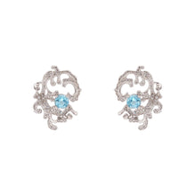 Load image into Gallery viewer, Ocean Wave Stud Earrings for Women, 925 Sterling Silver Earrings with Blue Topaz &amp; Cubic Zirconia, Hypoallergenic Coastal Jewelry, Gift for Her