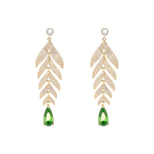 Load image into Gallery viewer, Tropical Leaf Drop Earrings for Women, 14K Gold Plated 925 Sterling Silver Dangling Earrings, Leaf Design with Green Zirconia, Luxury Nature Inspired Jewelry Gift