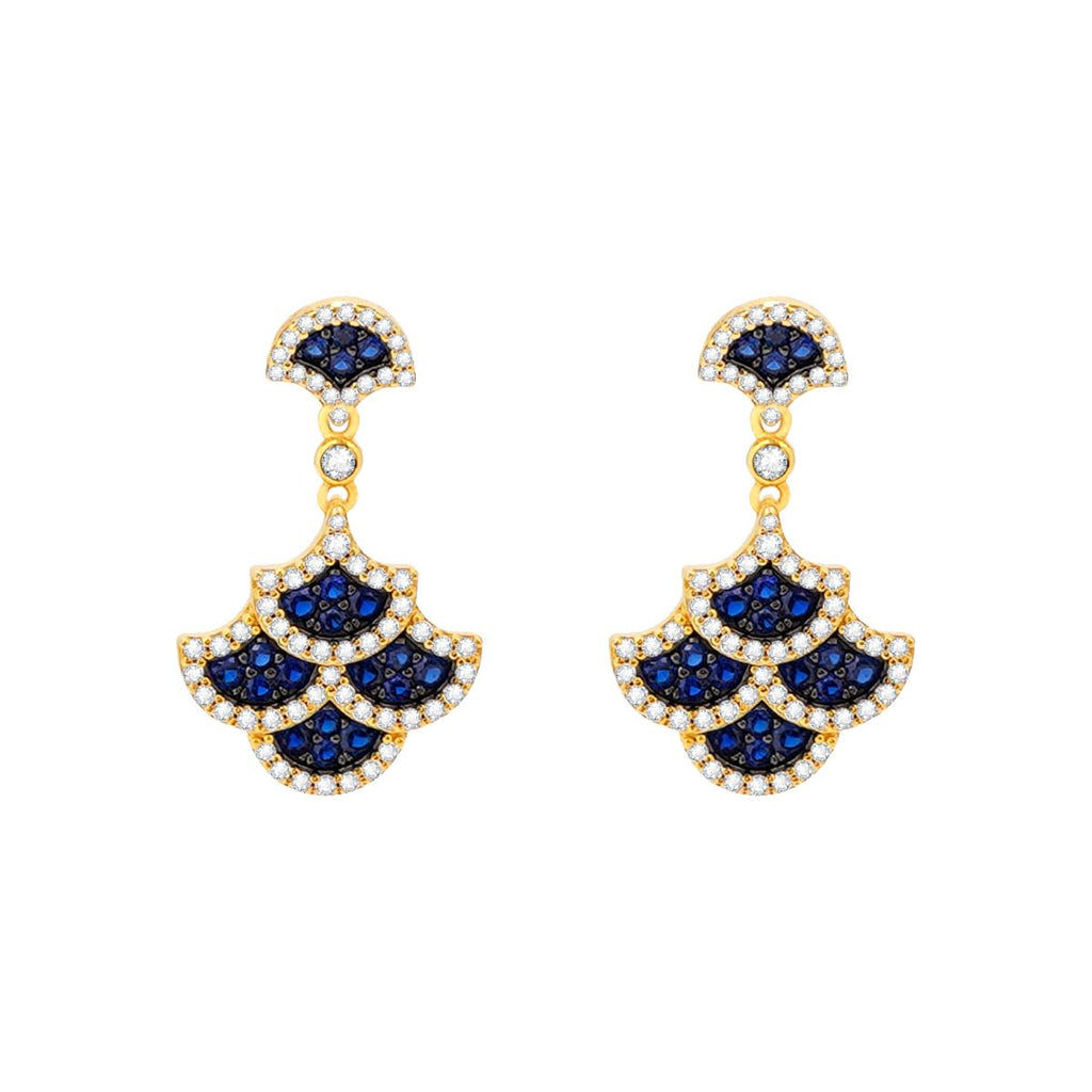 Scale & Wave Earrings for Women, 14K Gold Plated 925 Sterling Silver, Blue & White Zirconia Scale Design, Hypoallergenic Statement Earrings for Sensitive Ears, Meaningful Gift for Friends