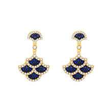 Load image into Gallery viewer, Scale &amp; Wave Earrings for Women, 14K Gold Plated 925 Sterling Silver, Blue &amp; White Zirconia Scale Design, Hypoallergenic Statement Earrings for Sensitive Ears, Meaningful Gift for Friends