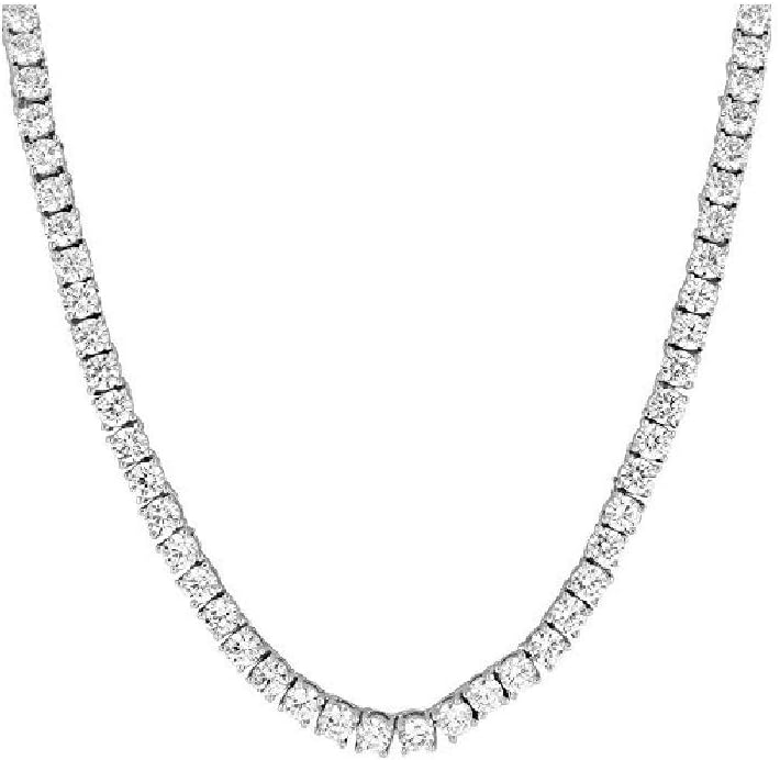 Unisex 1 Row Tennis Necklace/Bracelet Silver Finish Lab Created Diamonds 4MM Iced Out Solitaires Tennis Chain 16-30 inches Bracelet 6.5-9 inches