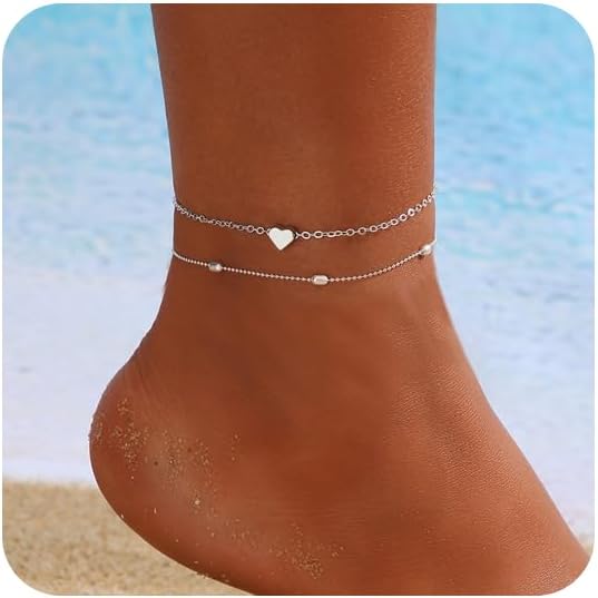 Gold Ankle Bracelets for Women Waterproof,14K Gold Anklets Layered Cuban Link Herringbone Paperclip Chain Anklet Bracelets Heart Infinity Butterfly Snake Anklet Summer Beach Jewelry