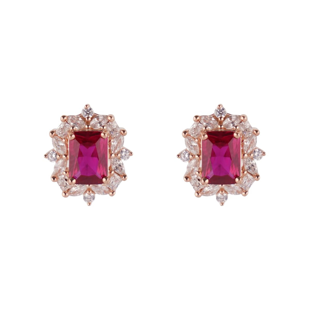 Vintage Halo Oval Stud Earrings for Women, 14K Rose Gold Plated 925 Sterling Silver with Ruby Gemstone & Zirconia, Elegant Gift for Her