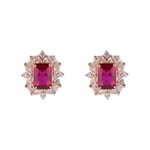 Load image into Gallery viewer, Vintage Halo Oval Stud Earrings for Women, 14K Rose Gold Plated 925 Sterling Silver with Ruby Gemstone &amp; Zirconia, Elegant Gift for Her