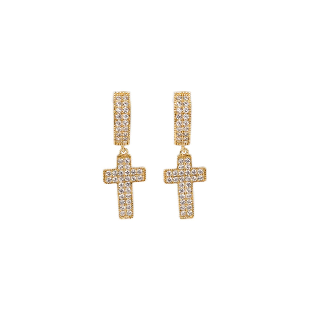 Cubic Zirconia Gold Silver Cross Dangle Earrings Hypoallergenic Sparkling Symbolic Gift for Women
