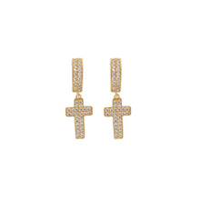 Load image into Gallery viewer, Cubic Zirconia Gold Silver Cross Dangle Earrings Hypoallergenic Sparkling Symbolic Gift for Women