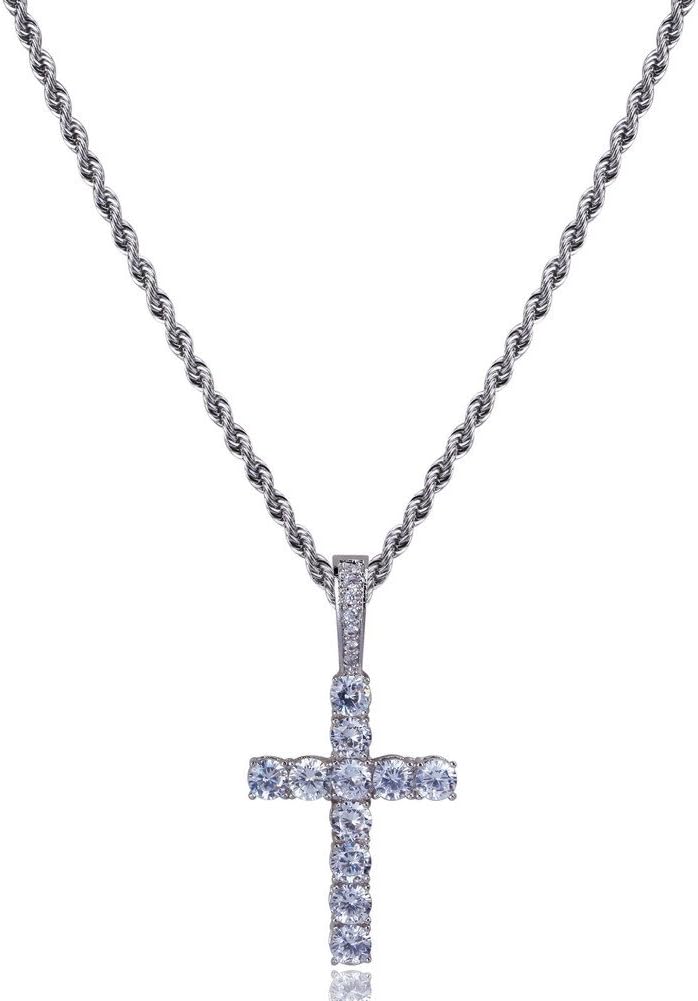 YOSZO Cross Necklace for Men Gold Necklace for Women Gold Heart Cross Jewelry 14K Silver Plated Solid Iced Cubic Zirconia Stainless Steel Pendant Chain