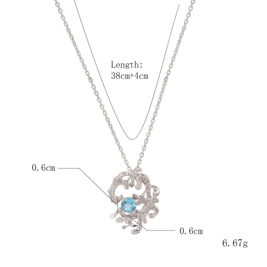 Light Blue Topaz Birthstone Necklace for Women, 925 Sterling Silver Wave Pendant with Cubic Zirconia, Adjustable 38+4cm Coastal Jewelry Gift, December Birthstone