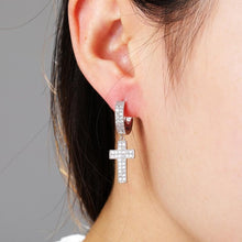 Load image into Gallery viewer, Cubic Zirconia Gold Silver Cross Dangle Earrings Hypoallergenic Sparkling Symbolic Gift for Women