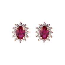 Load image into Gallery viewer, Vintage Halo Oval Stud Earrings for Women, 14K Rose Gold Plated 925 Sterling Silver with Ruby Gemstone &amp; Zirconia, Elegant Gift for Her