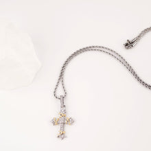 Load image into Gallery viewer, Two Tone Cross Pendant Necklace Gold Silver Plated Brass Cubic Zirconia Iced Out Hip Hop Jewelry Gift for Men Women