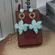 Load image into Gallery viewer, 【Drop Earrings】Light Blue Resin Flower Earrings with Crystal Bead Stamens, Sweet &amp; Fresh Design for Young Women
