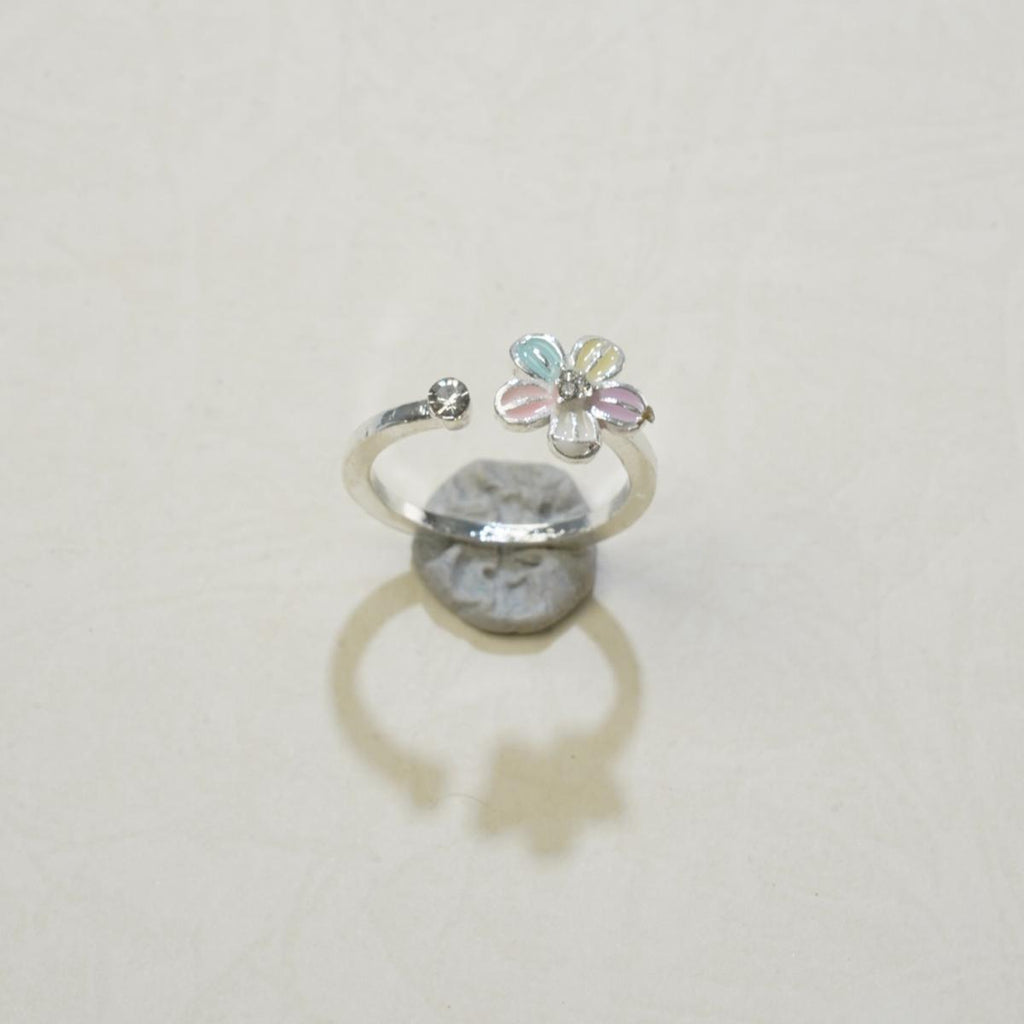 Cincin Bersalut Perak, Rekaan Bunga, Kelopak Enamel Berwarna-warni, Comel dan Manis, Untuk Gadis Muda stainless  steel  ring