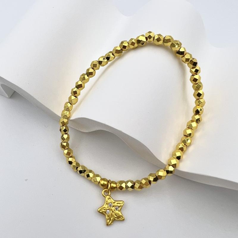 Gelang Manik Bermuka Aloi Bersalut Emas, dengan Pesona Bintang, Barang Kemas Berkilauan Hipoalergenik, Untuk Wanita, Sesuai untuk Aksen Setiap Hari yang Elegan, Gelang