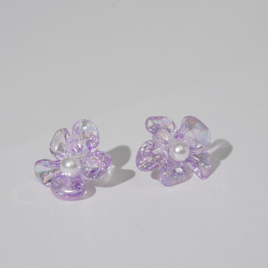 Anting-anting Stud, Rekaan Kelopak Berwarna-warni, Mutiara Tiruan, Gaya Manis dan Romantik, Sesuai untuk Kanak-kanak Perempuan