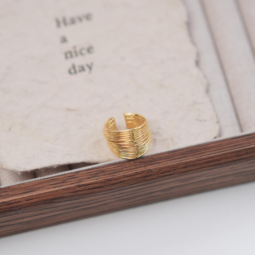 【Open Ring】Gold/Silver Plated Copper Multi Layer Wrap Ring, Edgy Modern Style, Trendy Statement for Ladies