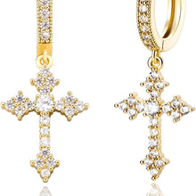 Charger l&#39;image dans la galerie, YOSZO Cross Hoop Dangle Earrings 14K Gold 5A+ Cubic Zirconia Cartilage Hypoallergenic Sterling Silver Cross Dangle Drop Earrings For Men Women