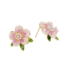 Load image into Gallery viewer, 【Stud Earrings】Floral Petals Earrings with Enamel Green Leaves, Bead &amp; Zircon Accents, Sweet &amp; Romantic Gift for Ladies