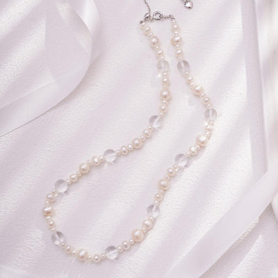 【Necklace】Shining Crystal Natural Freshwater Pearl Beaded Necklace, Low-Profile Elegant Jewelry for Women, Perfect Dating Gift