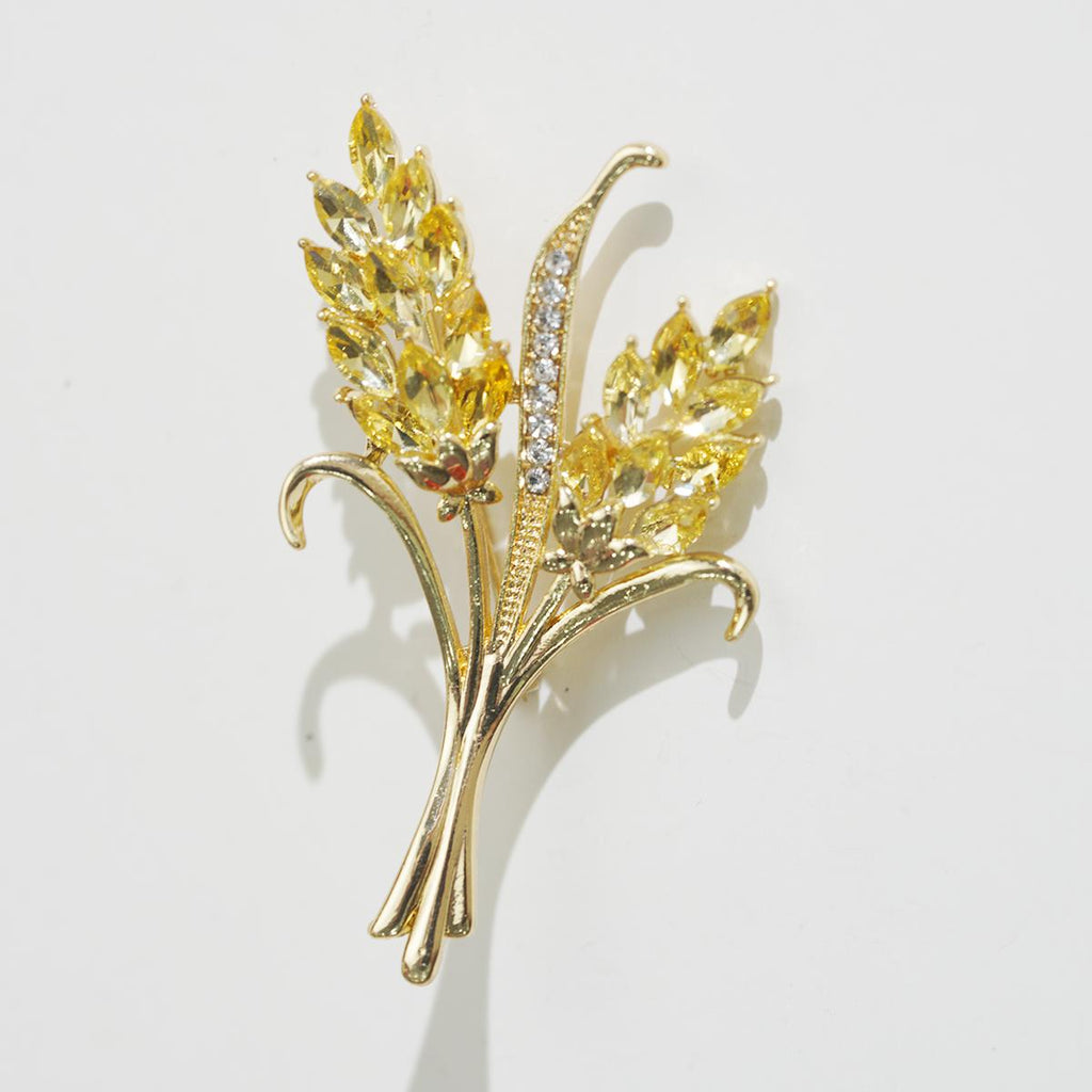Golden Wheat Sheaf Brooch - Luxurious Harvest Symbol for Stylish Women