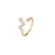 Load image into Gallery viewer, Adjustable Pearl &amp; Crystal Ring, Antique Gold Copper Jewelry, Minimalist Boho Chic Statement Piece for Women
