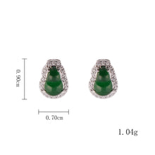 Load image into Gallery viewer, Gourd Stud Earrings, 925 Sterling Silver Green Jade Earrings with Cubic Zirconia, Lucky Hulu Symbol Earrings for Women, Minimalist Studs, Meaningful Gift