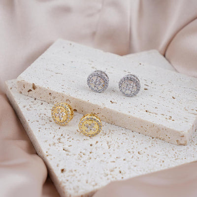 【Stud Earrings】Copper Gold/Silver-Tone Zirconia Geometric Openwork Vintage Elegant Stud Earrings for Women