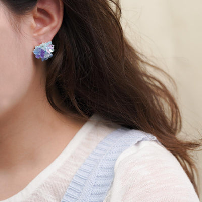 【Stud Earrings】Handmade Beaded Flower Pink & Blue Sweet Daily Earrings for Women