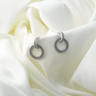 【Stud Earrings】Double - Circle Zircon Linked Earrings, Modern & Glamorous, Ideal for Women Loving Chic Styles