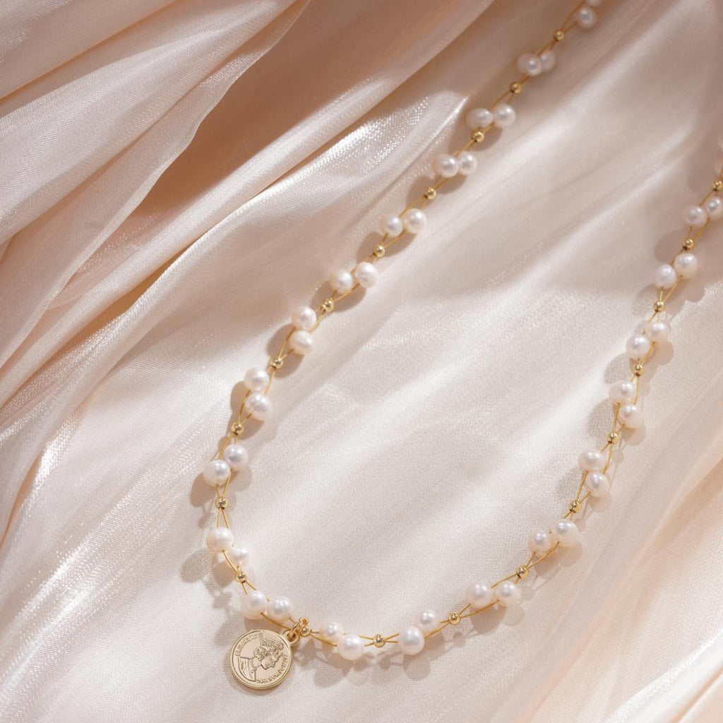 【Pendant Necklace】Interweave Copper Chain with Natural Pearl Necklace Delicate Pendant, Elegant Accessory for Ladies