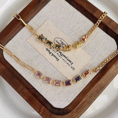 Celestial Chroma Chain Bracelets – Gold-Toned Copper & Cubic Zirconia, Bold Elegance for Day-to-Night Alchemy