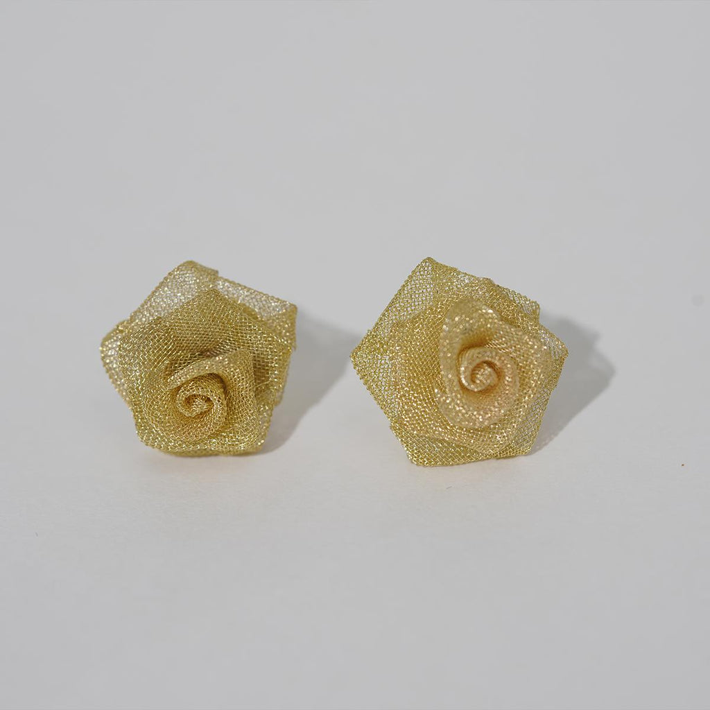 Anting-anting Stud, Tenunan Jaringan Emas, Kancing Mawar Aloi, Barang Kemas Halus Vintaj-Inspirasi Perak Putih