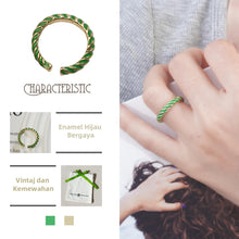 Charger l&#39;image dans la galerie, Cincin Terbuka Berpintal, Bersalut Emas, Perincian Enamel Hijau, Aksesori Fesyen Bergaya, Untuk Wanita, Pakaian Harian Unik stainless  steel  ring