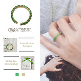 Cincin Terbuka Berpintal, Bersalut Emas, Perincian Enamel Hijau, Aksesori Fesyen Bergaya, Untuk Wanita, Pakaian Harian Unik stainless  steel  ring