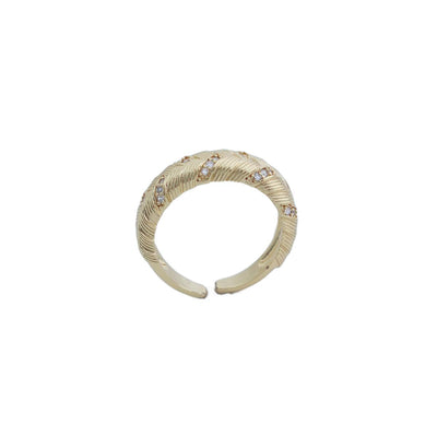 【Open Ring】Silver/Gold-Plated Copper Rings, Braided Texture with Zircons, Trendy Retro Jewelry for Women
