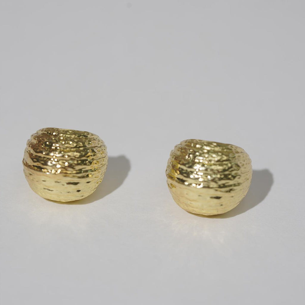 【Hoop Earrings】Gold-Plated Copper Alloy Hammered Semi-Circle C-Hoop Studs for Girls