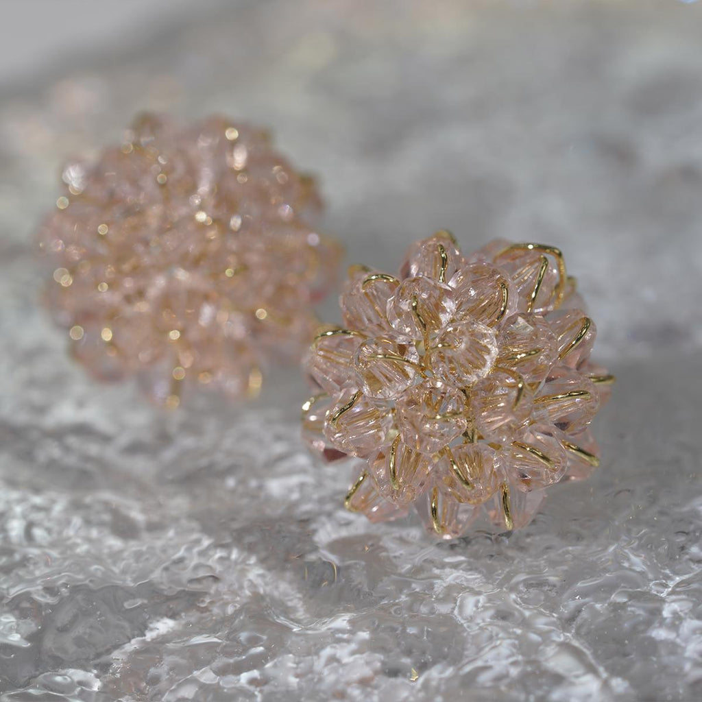【Beaded Flower Stud Earrings】Handmade 3D Cluster Earrings (Pink/Blue/Yellow/White),Casual Style