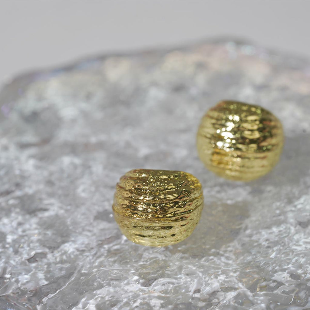 【Hoop Earrings】Gold-Plated Copper Alloy Hammered Semi-Circle C-Hoop Studs for Girls