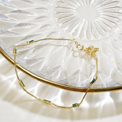 【Bracelet】Gold Plated Chain Bracelet with Green Gem, Trendy & Minimalist, Perfect for Fashion Women