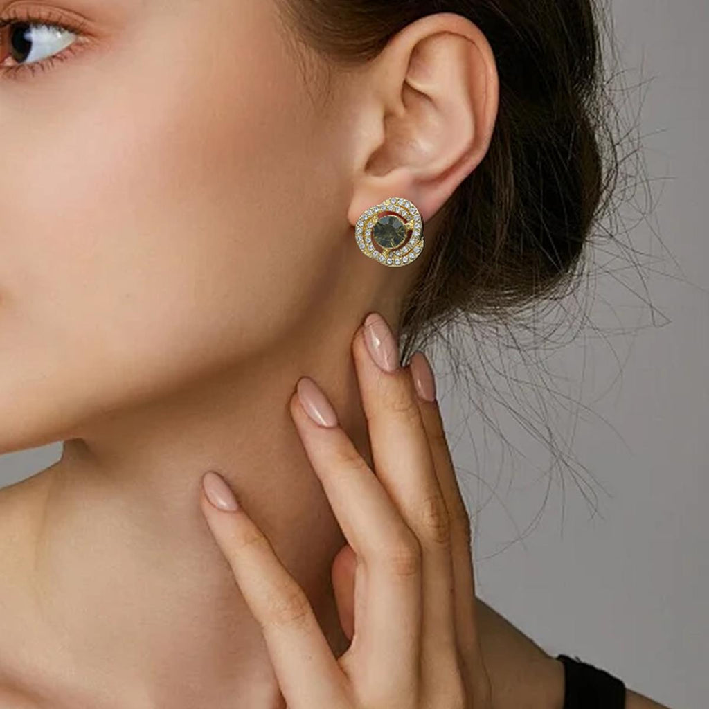 【Earrings】Swirl Pattern Elegant Earrings Dark & Clear Stones Lightweight Accessory for Ladies' Daily Wear