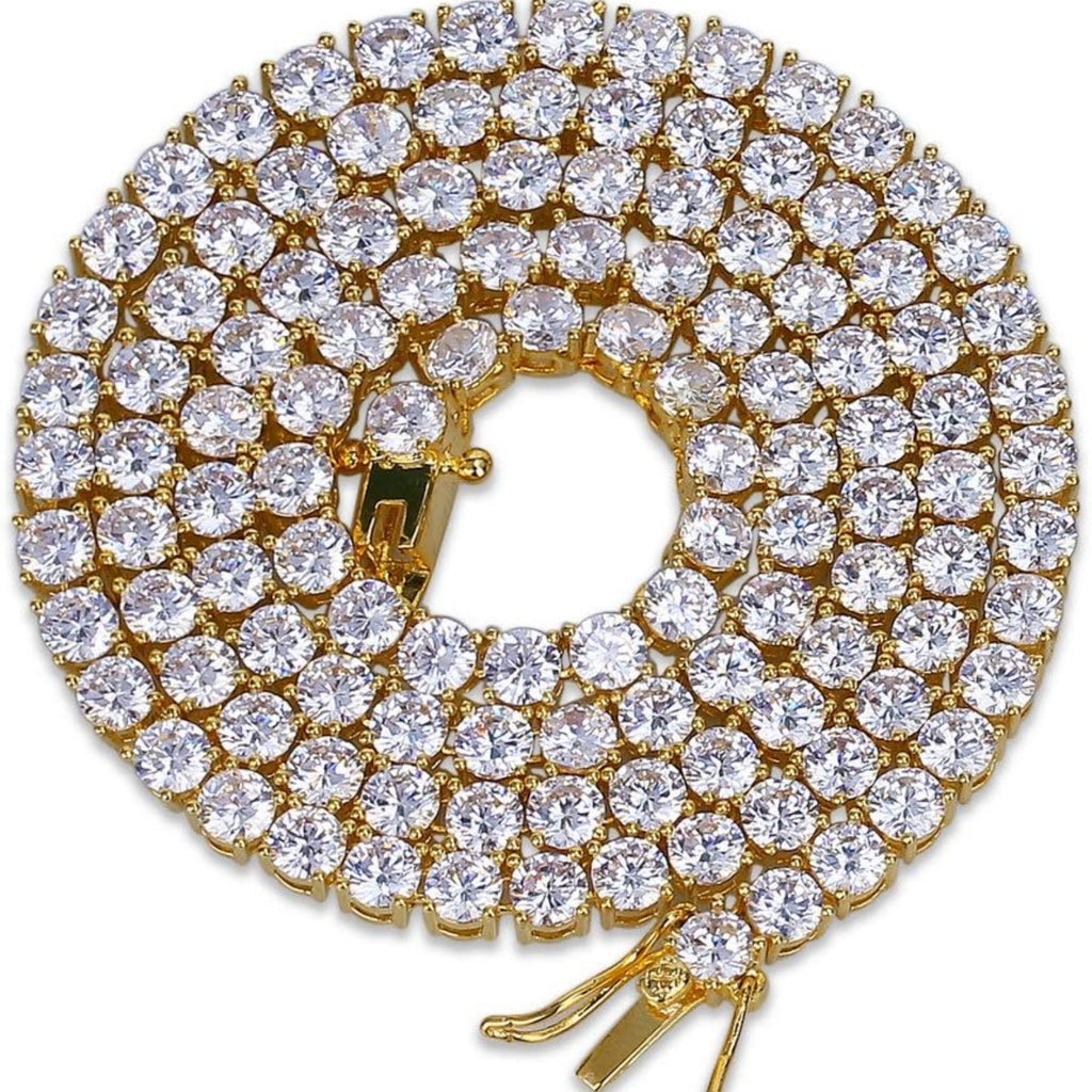 YOSZO ICED OUT 18K Gold Plated Iced Out Lab Simulated Diamond Classic Tennis Chain Necklace for Men Women