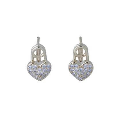 【Stud Earrings】 Heart-Shaped Crystal Earrings Gold Lock Design Dazzling Romantic Gift for Women