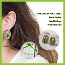 Load image into Gallery viewer, Anting-anting Stud, Gaya Vintaj, Aloi Lukisan Minyak, Bentuk Bujur, Warna Ungu, Emas dan Biru, Sesuai untuk Wanita