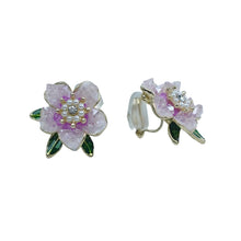 Load image into Gallery viewer, 【Earrings】Crystal Petals Clip/Stud Earrings with Enamel Green Leaves, Pearl &amp; Zircon Accents, Sweet&amp;Romantic for Ladies