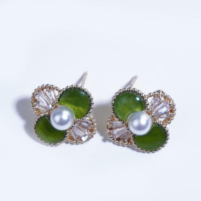 【Stud Earrings] Green Shell & Pearl Crystal Earrings, Vintage - Fashion Fusion, Elegant Daily & Gift Choice For Women