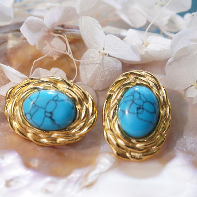 【Stud Earrings】Turquoise Earrings with Gold-toned Alloy Vintage & Fashion for Fashion Women