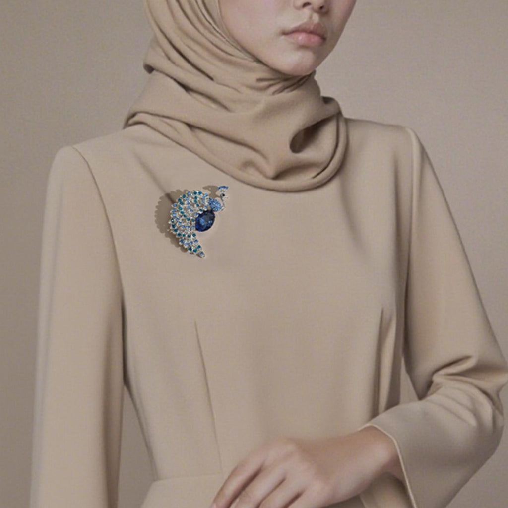 Kerongsang Merak, Gaya Regal, Diperbuat daripada Aloi dengan Zirkon Biru, Pesona Diraja, Sesuai untuk Wanita Elegan pin  brooch