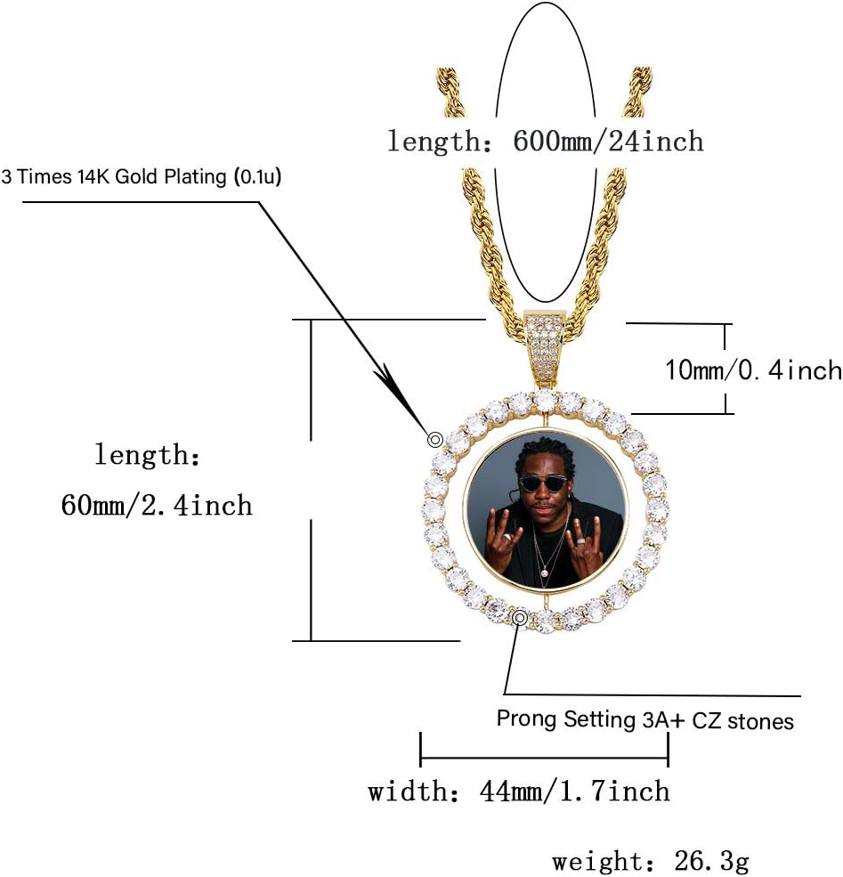 YOSZO Picture Necklace Personalized Photo Pendant for Men Women Iced Out Angel Wings Heart Custom Necklace with Tennis Chain